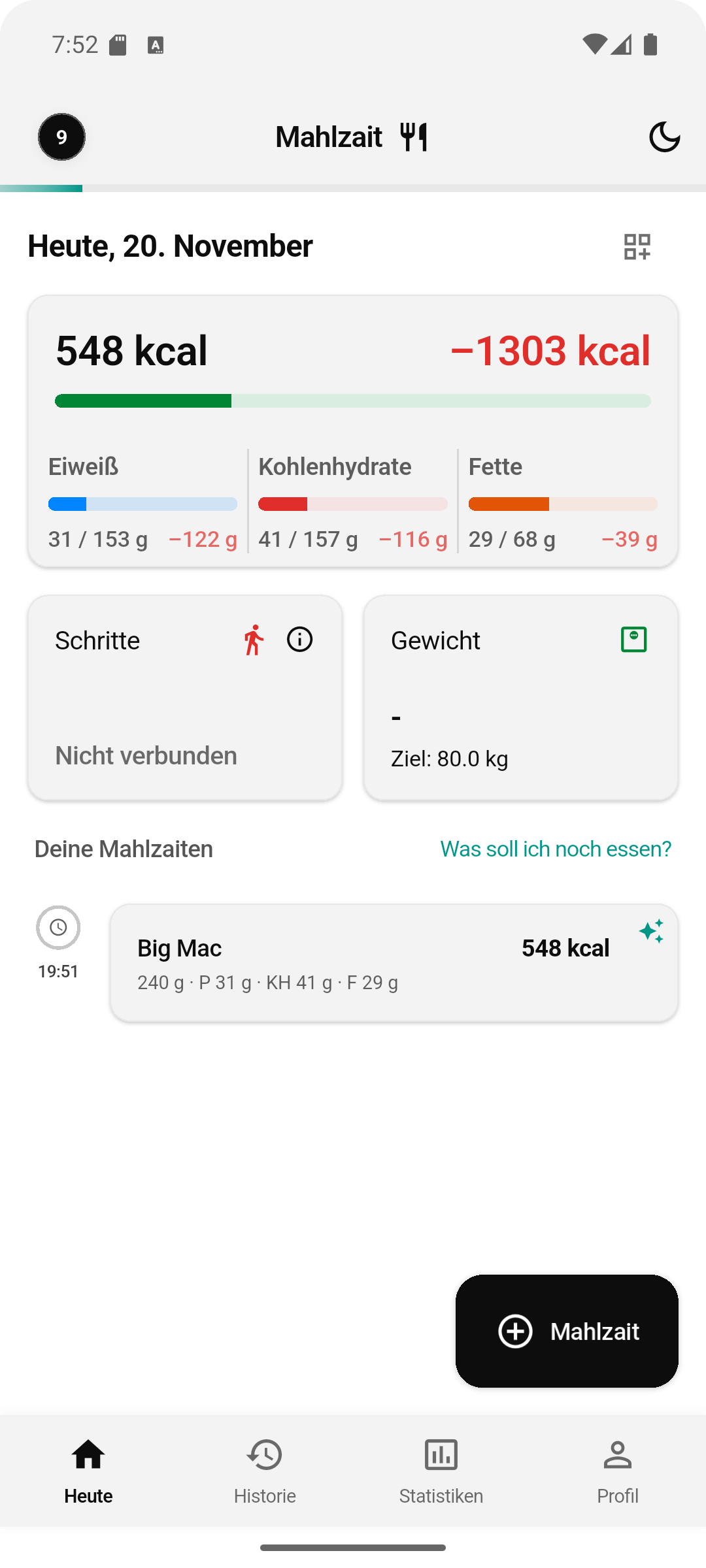 Mahlzait App Screenshot 1 - Kalorienzähler Funktion