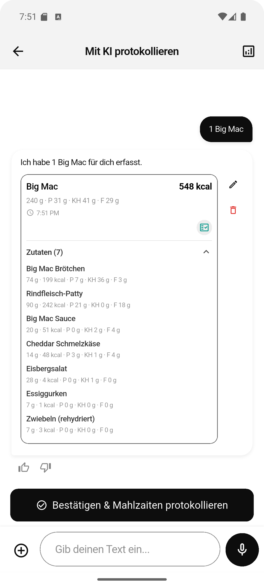 Mahlzait App Screenshot 2 - Kalorienzähler Funktion