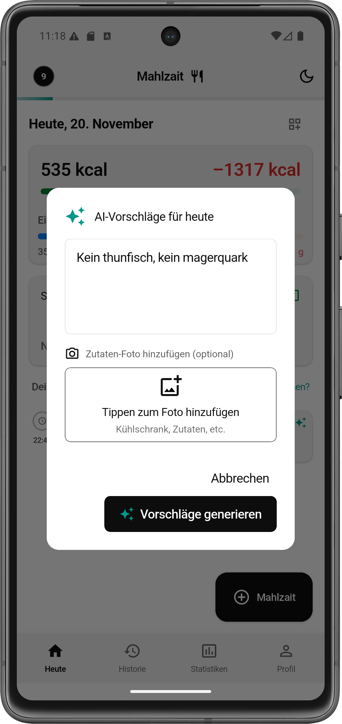 KI-Vorschläge - Mahlzait App Ansicht