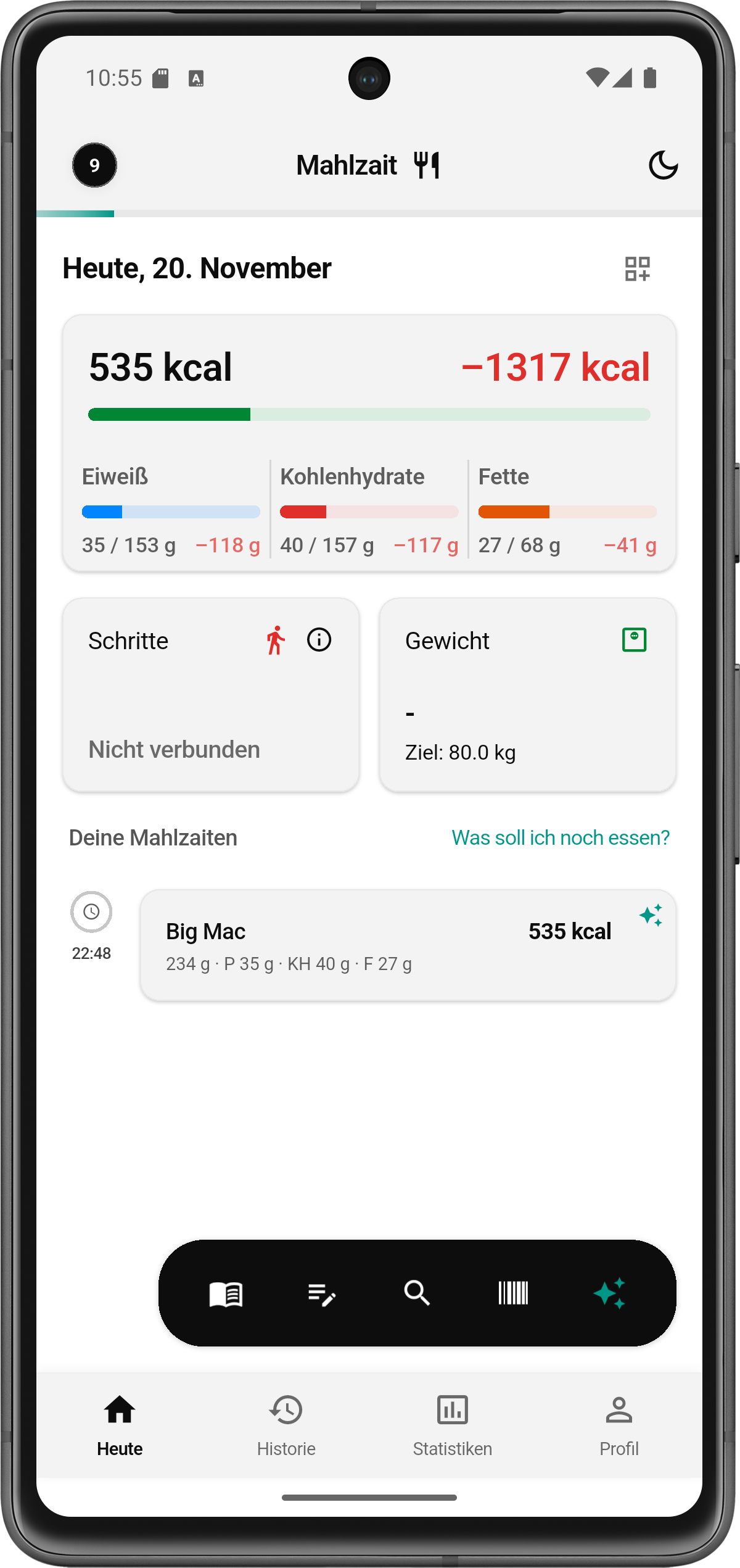 Barcode-Scan - Mahlzait App Ansicht