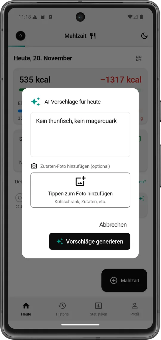 KI-Vorschläge - Mahlzait App Ansicht