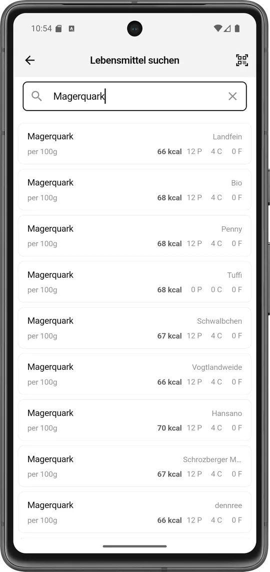 Lebensmittel-Suche - Mahlzait App Ansicht